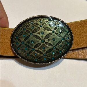 Elegant Green and Brown Belt with Silver Accents